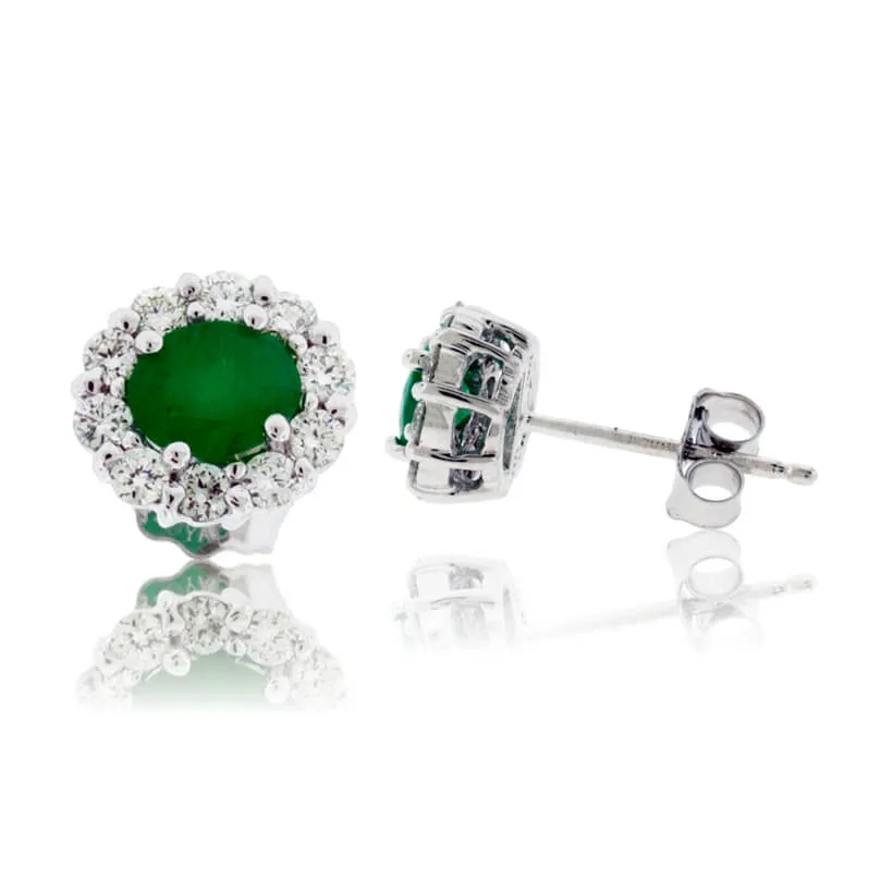 Emerald and Diamond Halo Stud Earrings