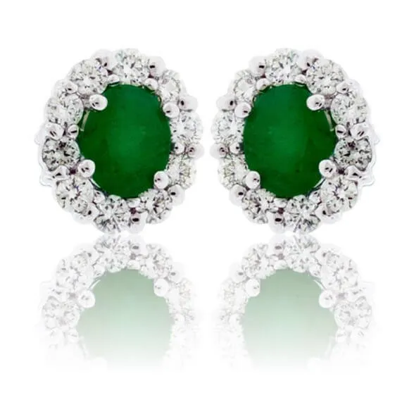 Emerald and Diamond Halo Stud Earrings