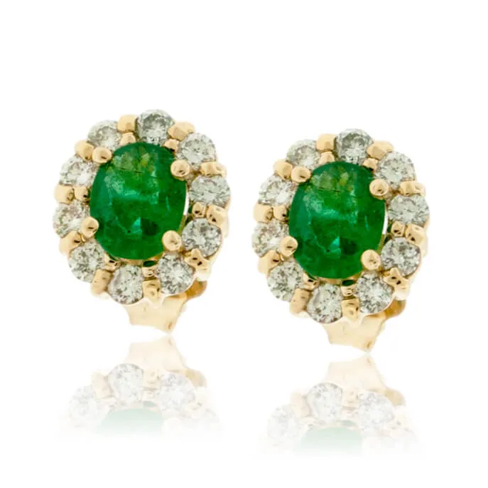 Emerald and Diamond Halo Stud Earrings