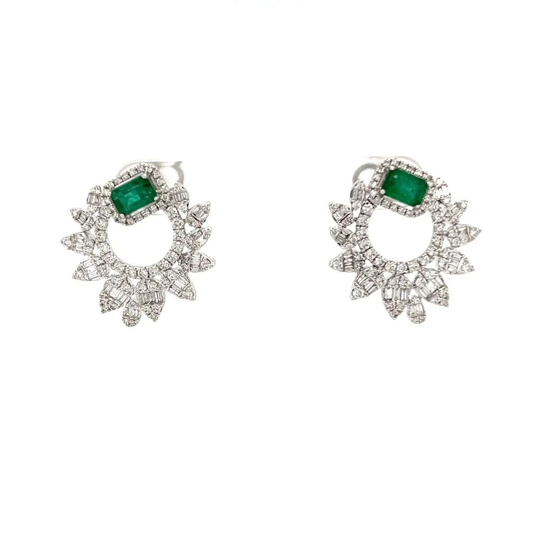 Emerald and Diamond Spiral Statement Earrings