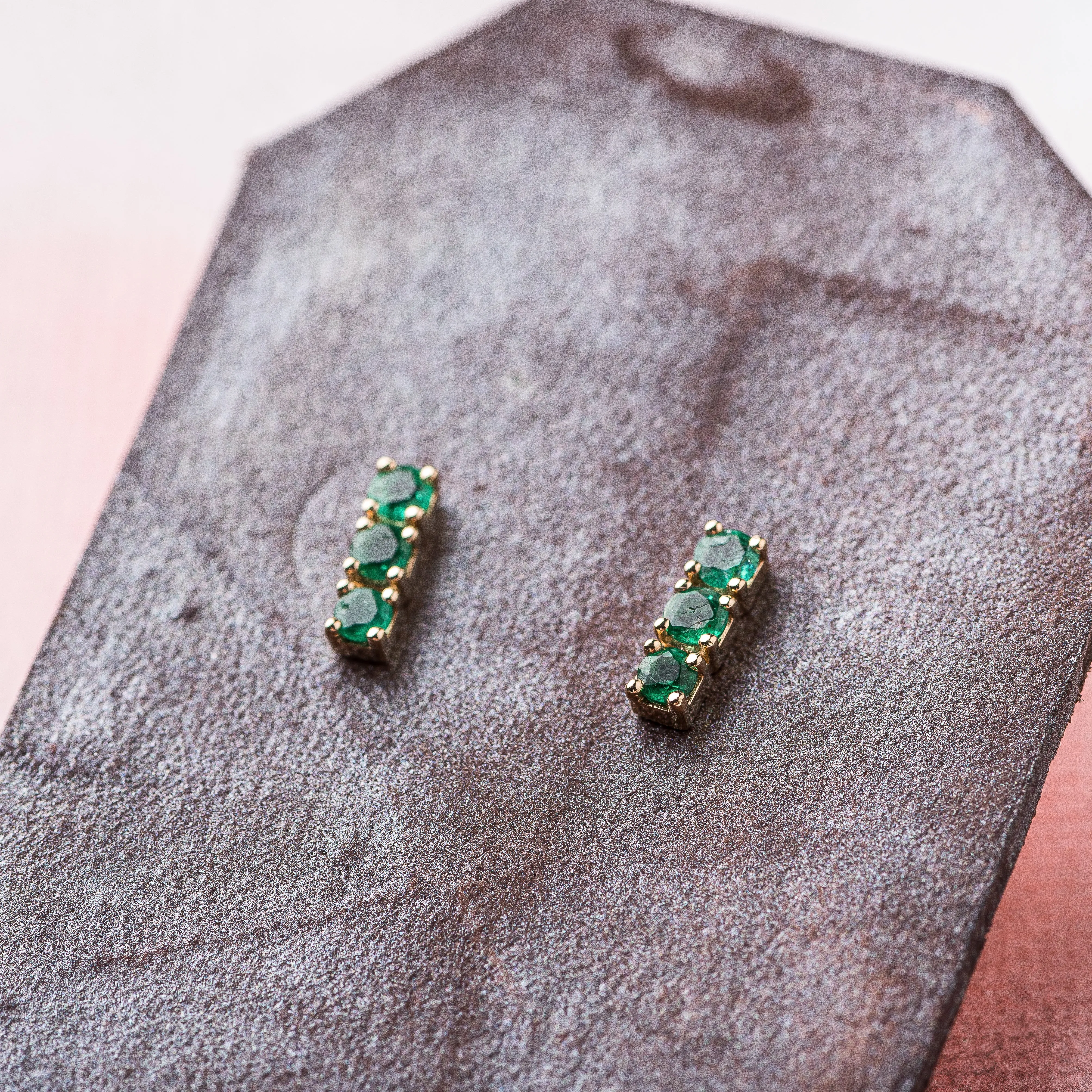 Emerald Bar Stud Earrings in 14k Gold