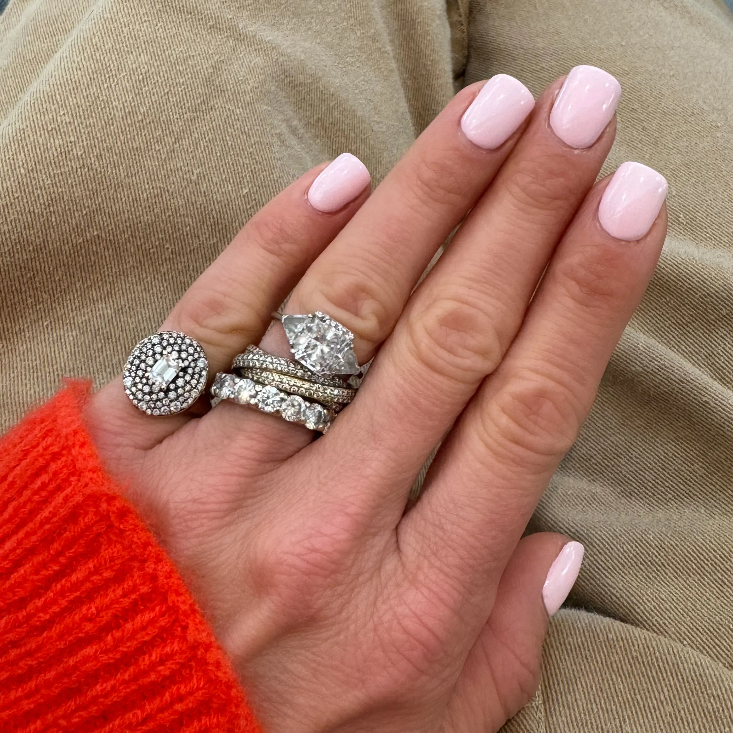 Emerald Cut & Bubble Mosaic Scattered Diamond Signet Ring