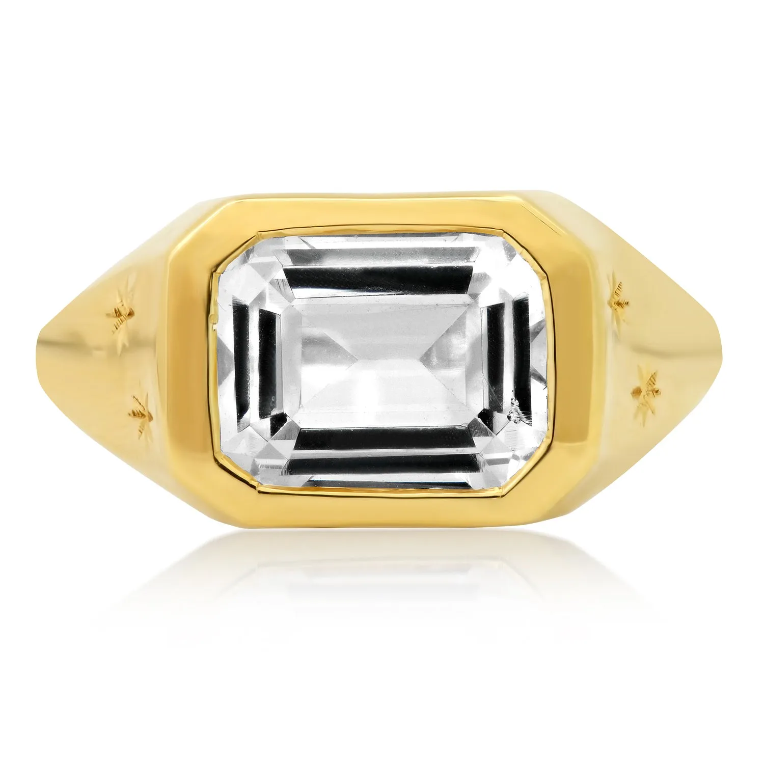 Emerald Cut White Topaz Galaxy Ring