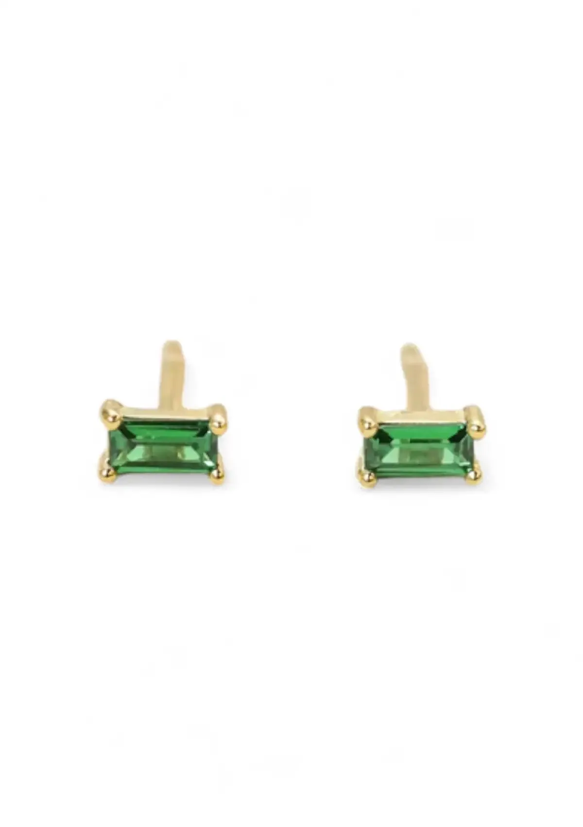 Emerald CZ Baguette Post Earrings