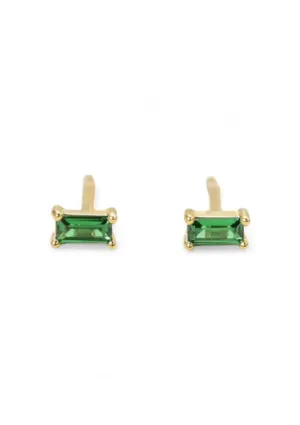 Emerald CZ Baguette Post Earrings