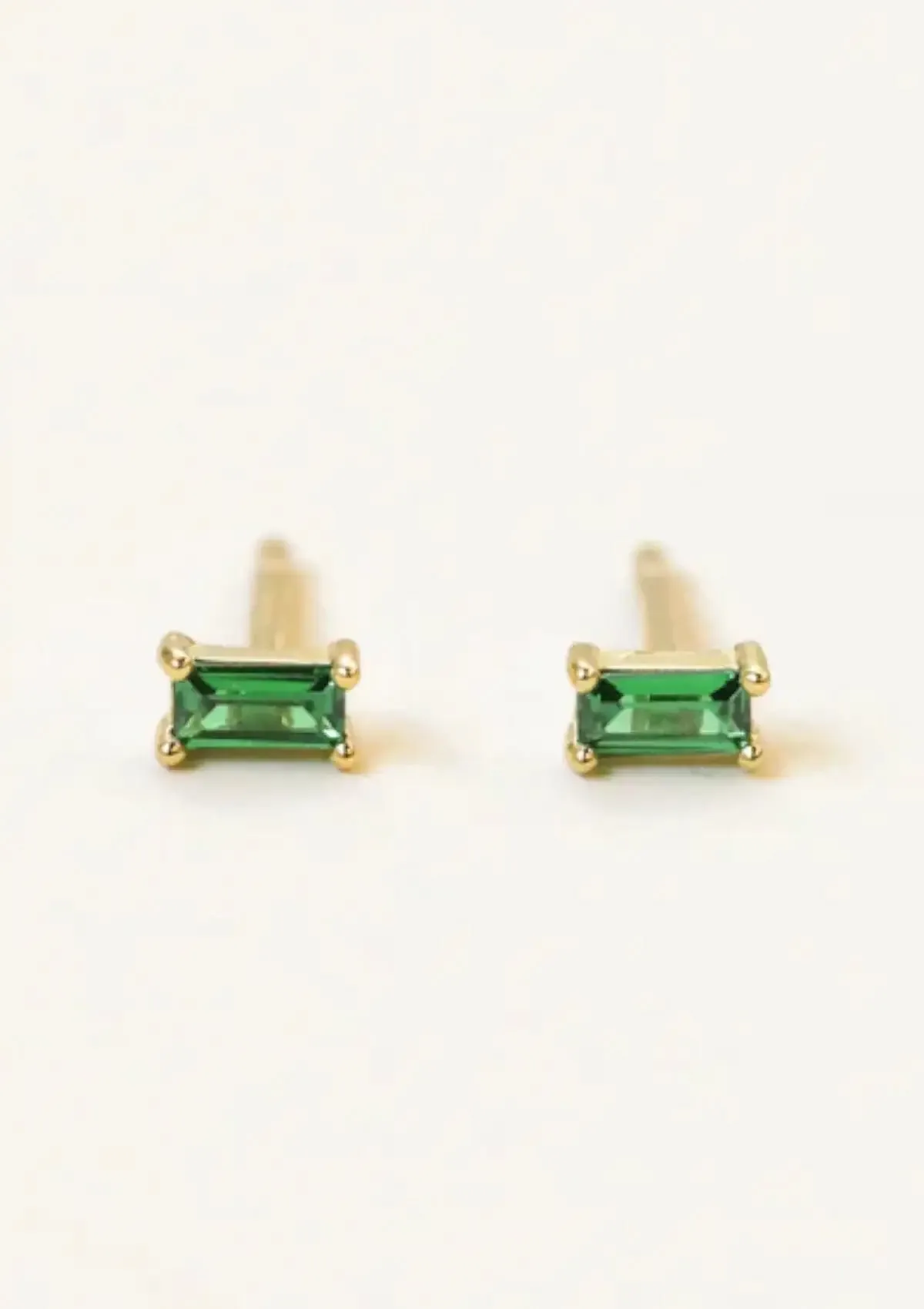 Emerald CZ Baguette Post Earrings