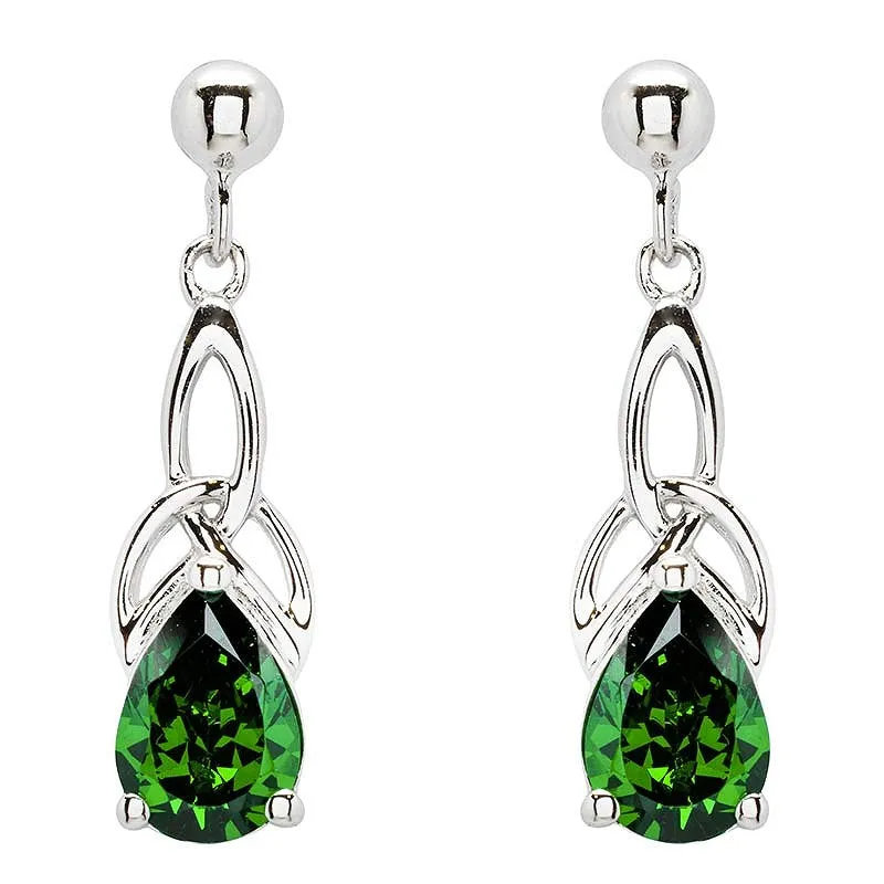 Emerald Green Cubic Zirconia Trinity Knot Earrings