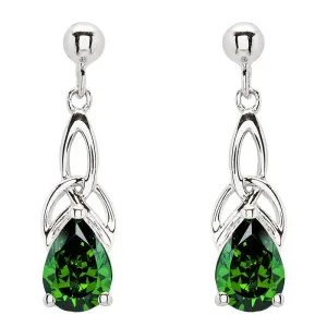 Emerald Green Cubic Zirconia Trinity Knot Earrings