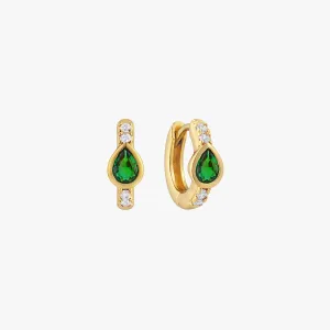 Emerald Teardrop Huggie Hoop Earrings