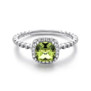 Gabriel & Co. Cushion Halo Round Cut Peridot Diamond Ring