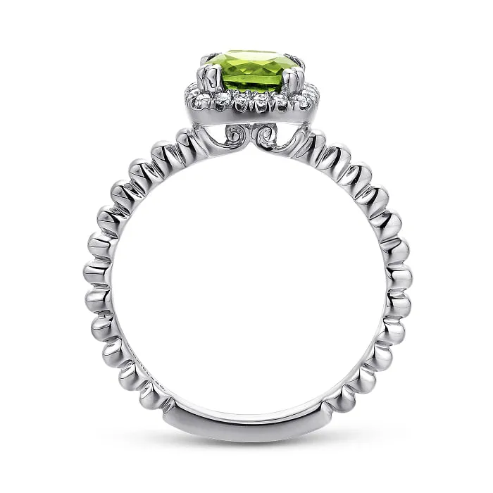 Gabriel & Co. Cushion Halo Round Cut Peridot Diamond Ring