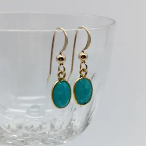 Gemstone earrings with amazonite (blue) crystal drops on gold hooks