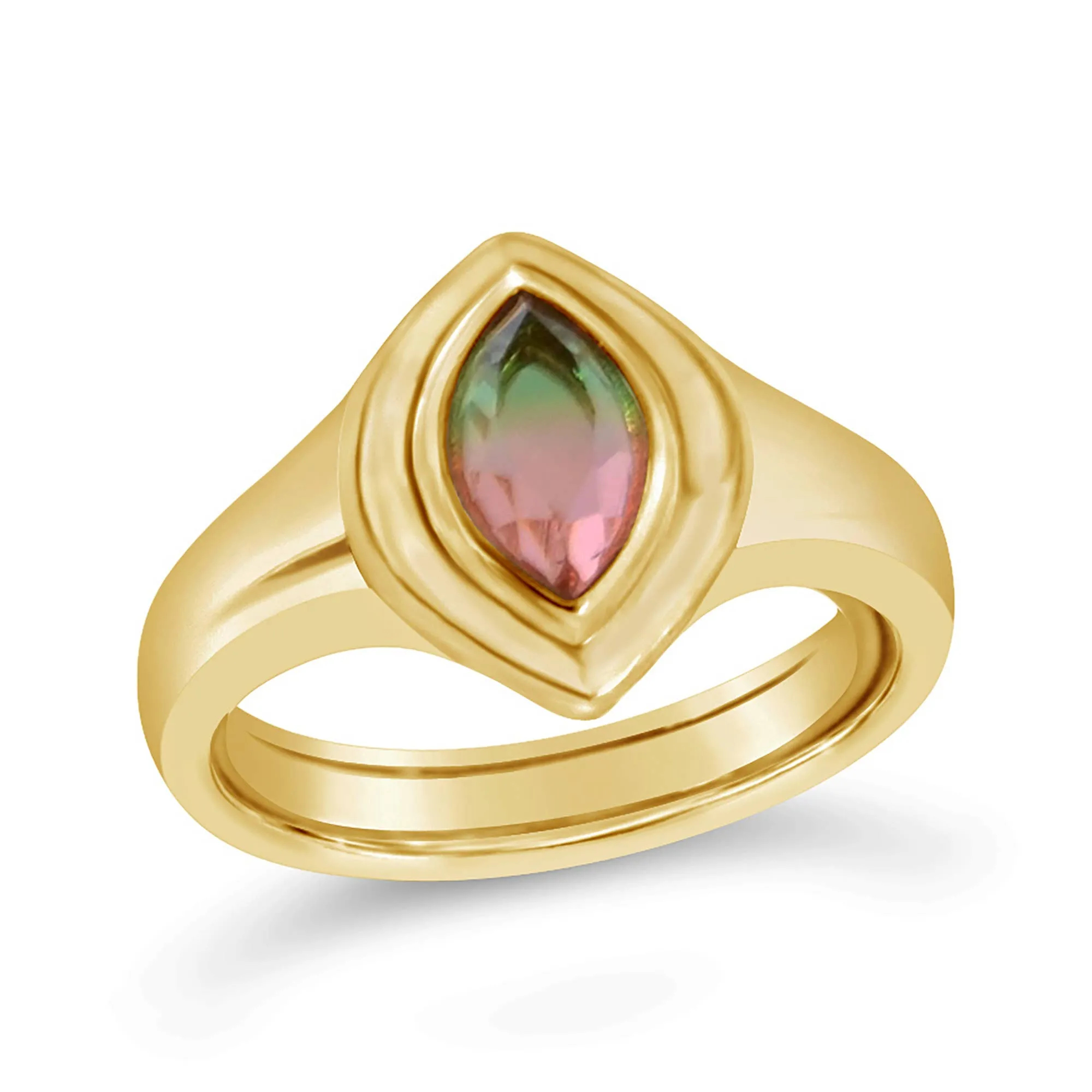 Glamrocks Jewelry - Marquise Signet Ring- Gold- Watermelon Quartz