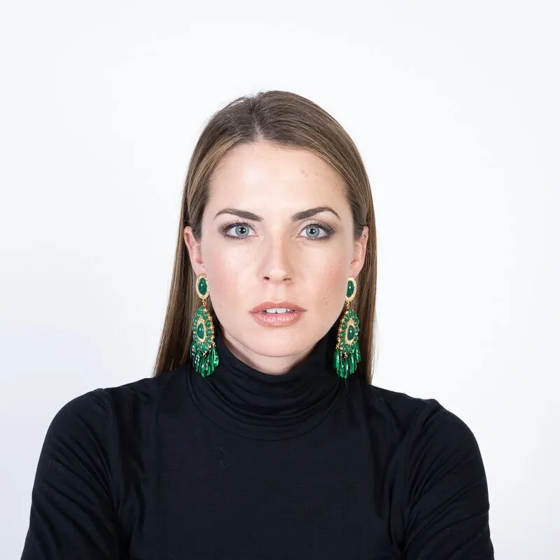 Gold & Emerald Drop Clip Earrings