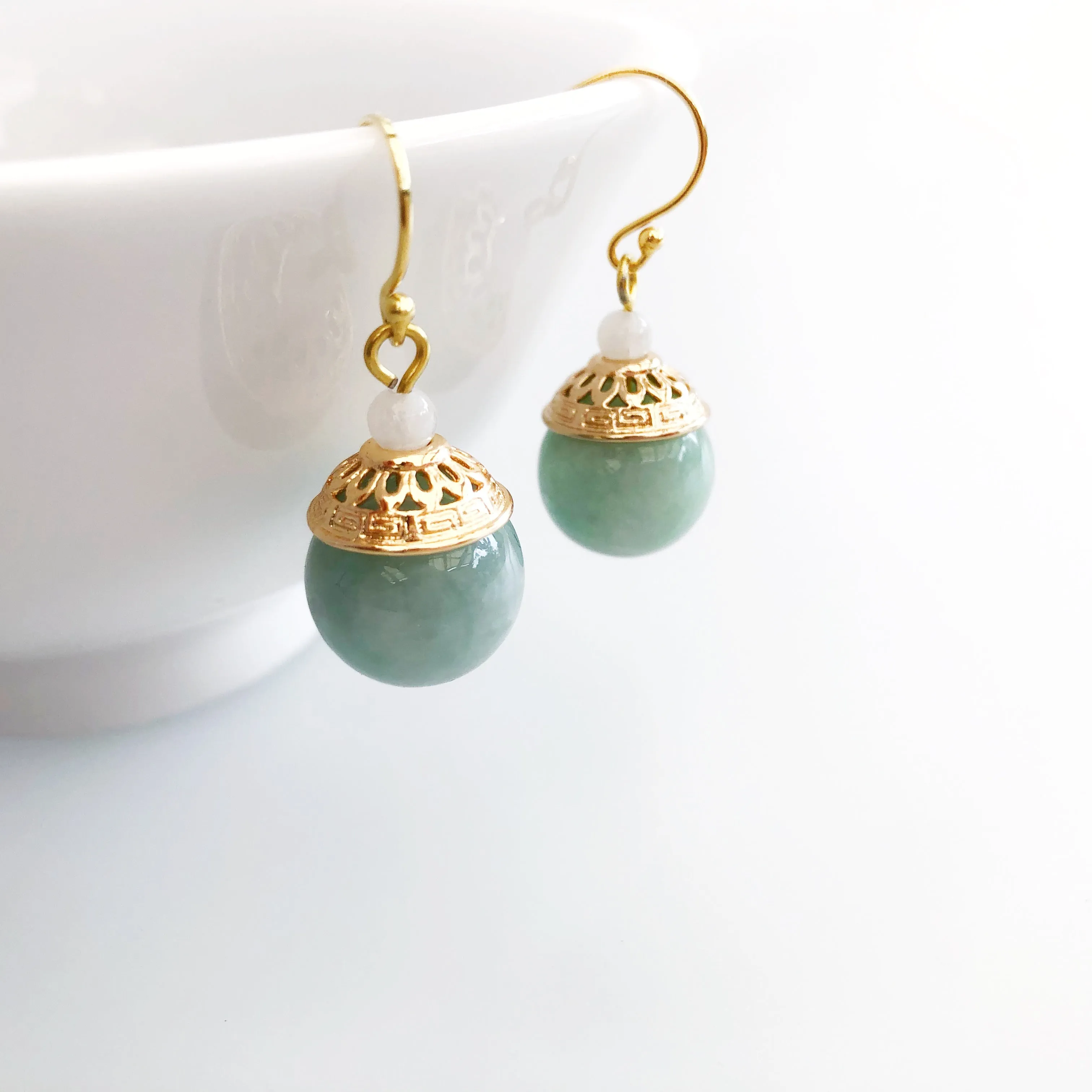 Gold Green Jadeite Earrings