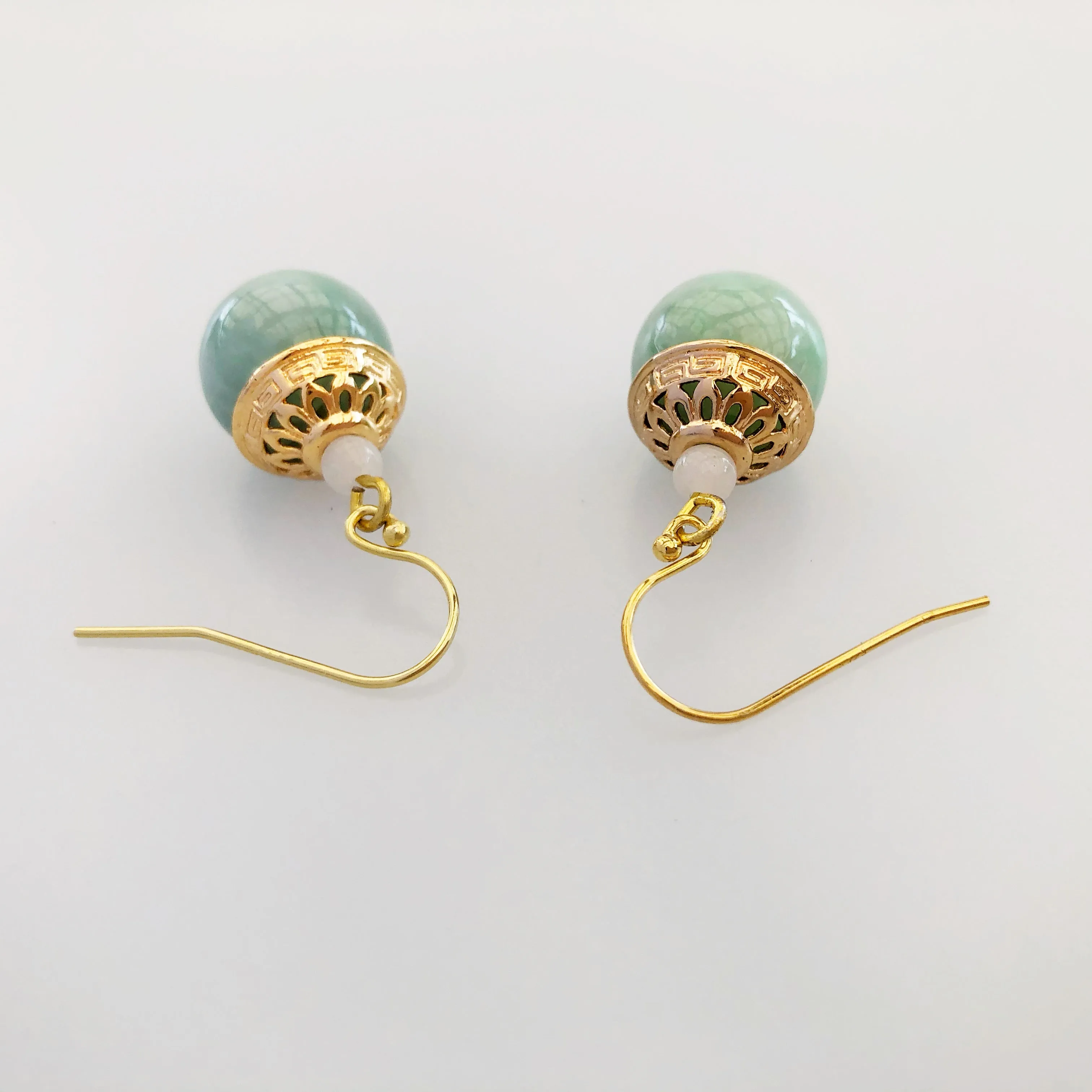 Gold Green Jadeite Earrings