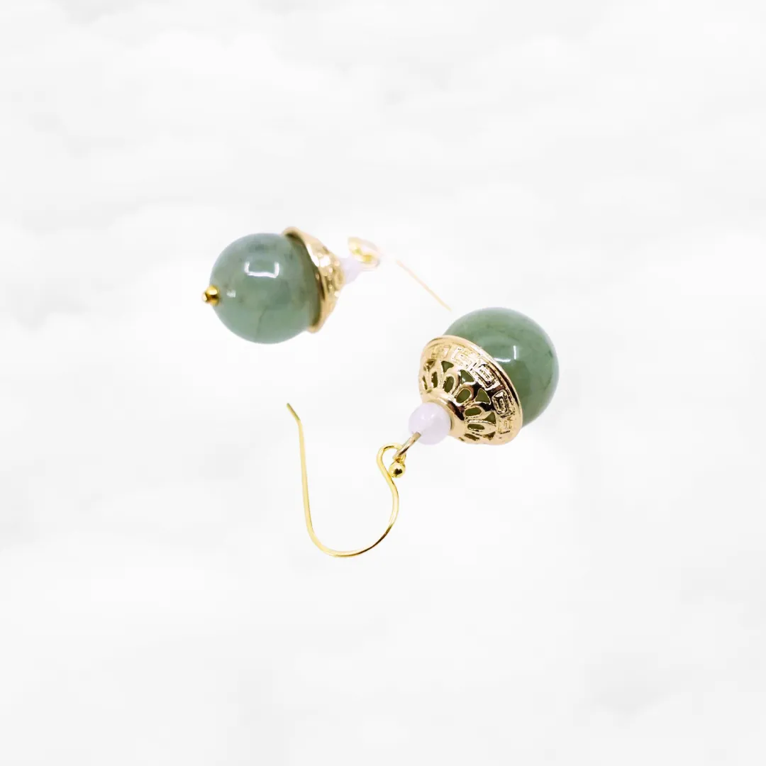 Gold Green Jadeite Earrings