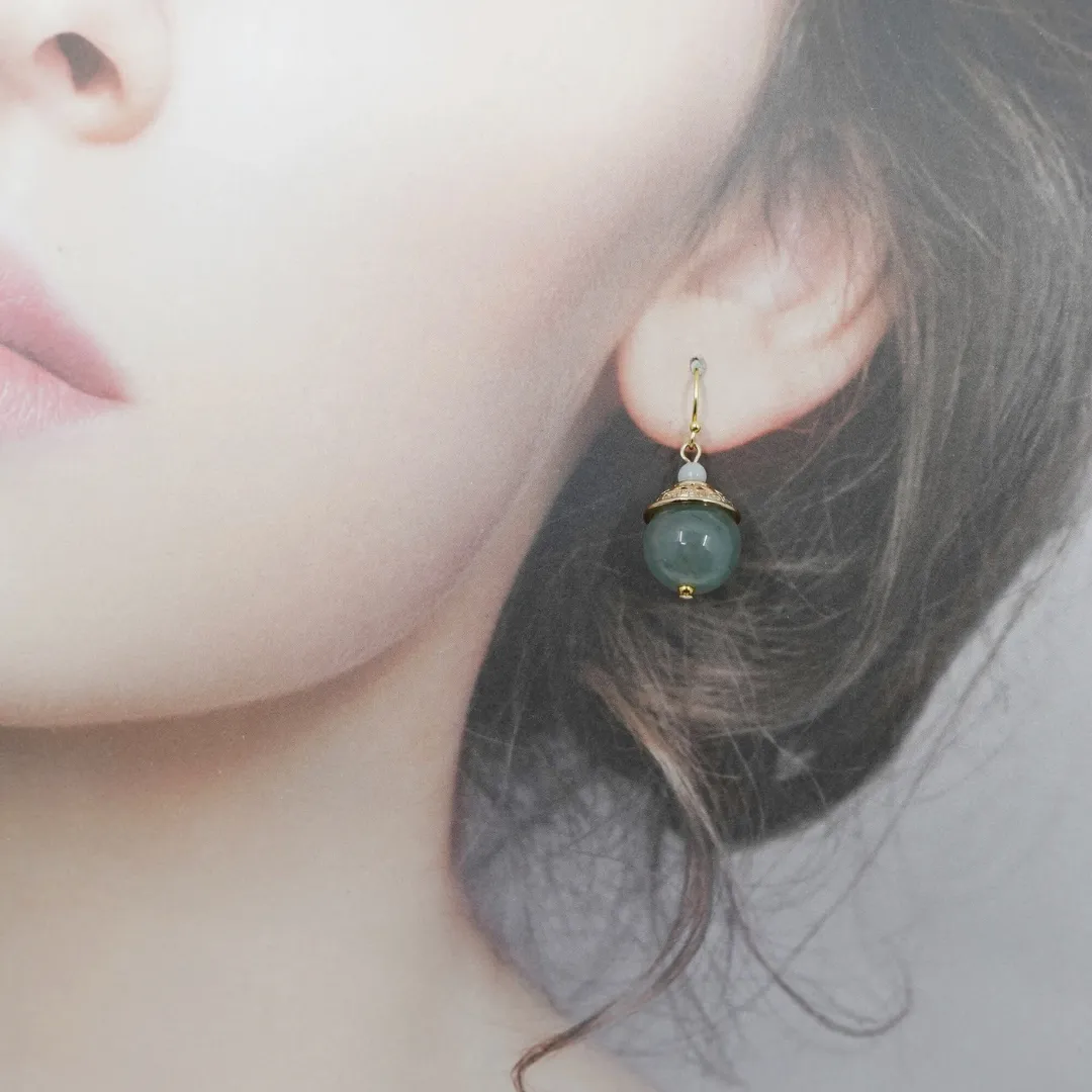 Gold Green Jadeite Earrings