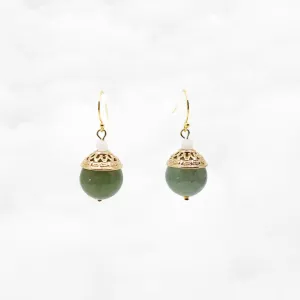 Gold Green Jadeite Earrings