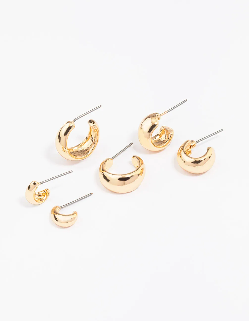 Gold Mixed Gradual Simple Hoop Earring 3-Pack