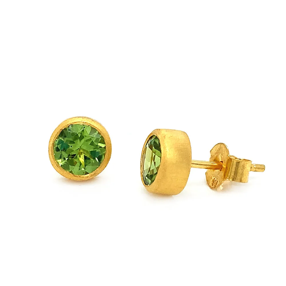 Gold Vermeil Bezel-Set Peridot Stud Earrings