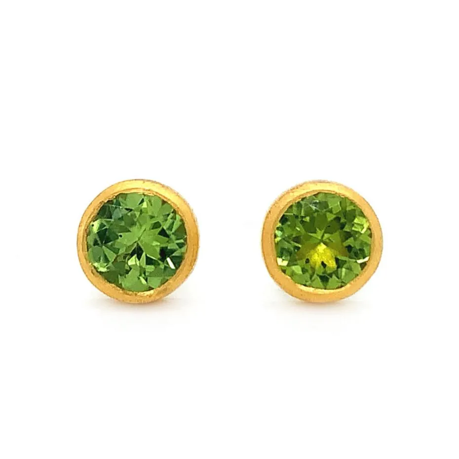 Gold Vermeil Bezel-Set Peridot Stud Earrings