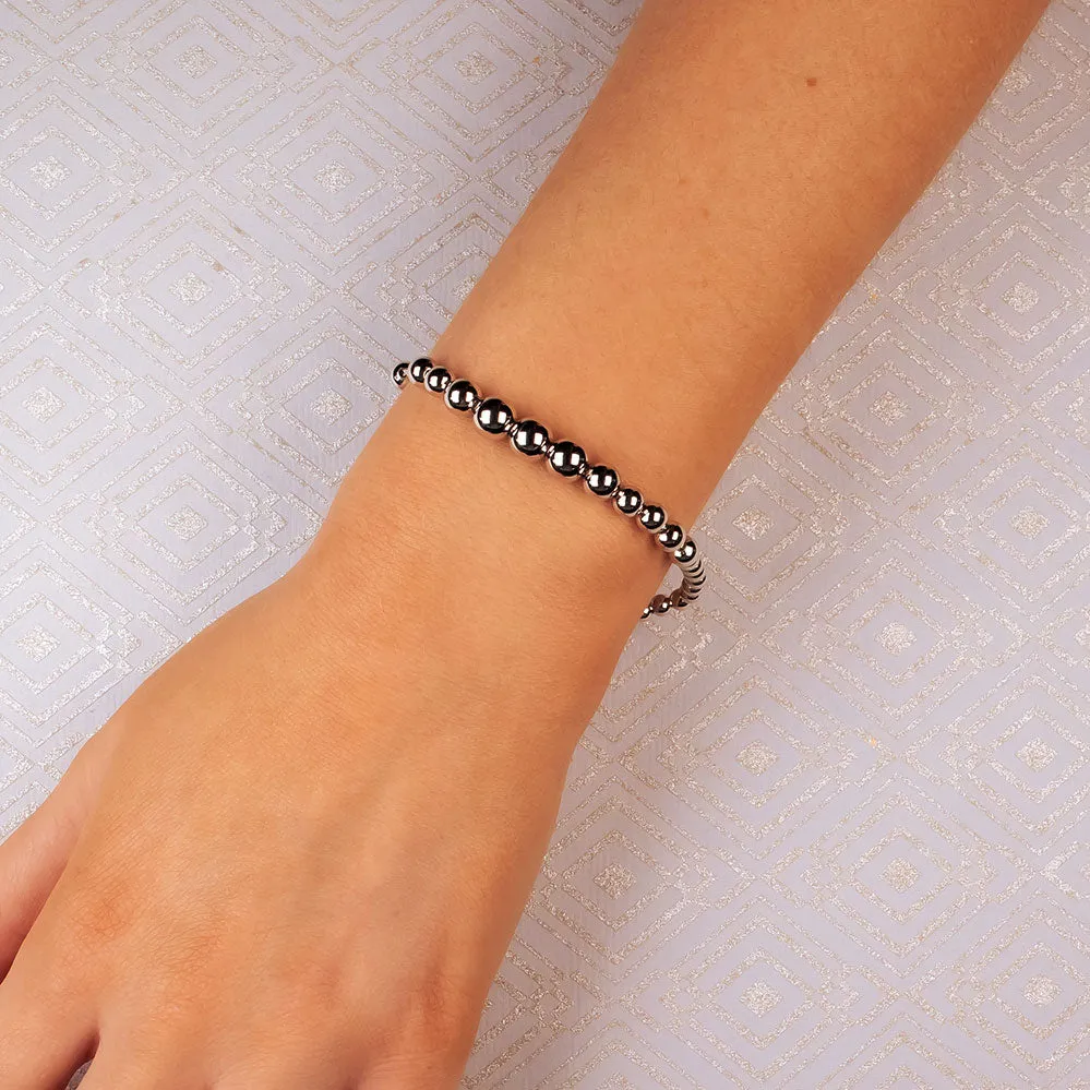 Graduated Silver Bead Bracelet with T-Bar