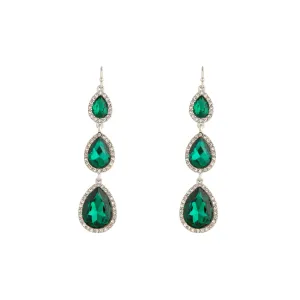 Green Graduated Teardrop Diamante Earrings