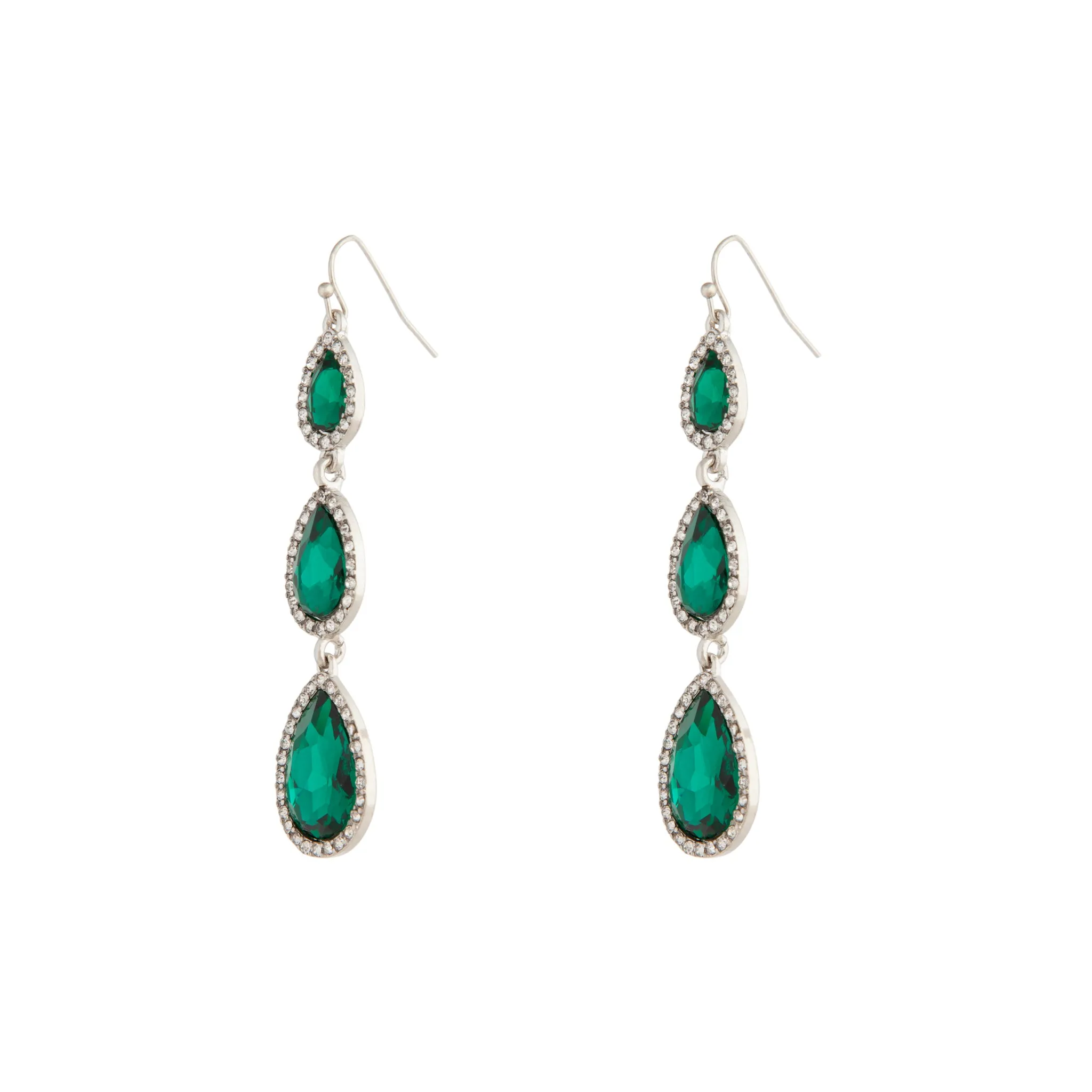 Green Graduated Teardrop Diamante Earrings