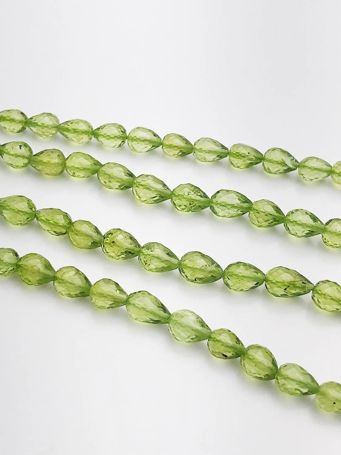 HALF OFF SALE - Peridot Faceted Pear Gemstone Beads, Full Strand, Semi Precious Gemstone, 8"