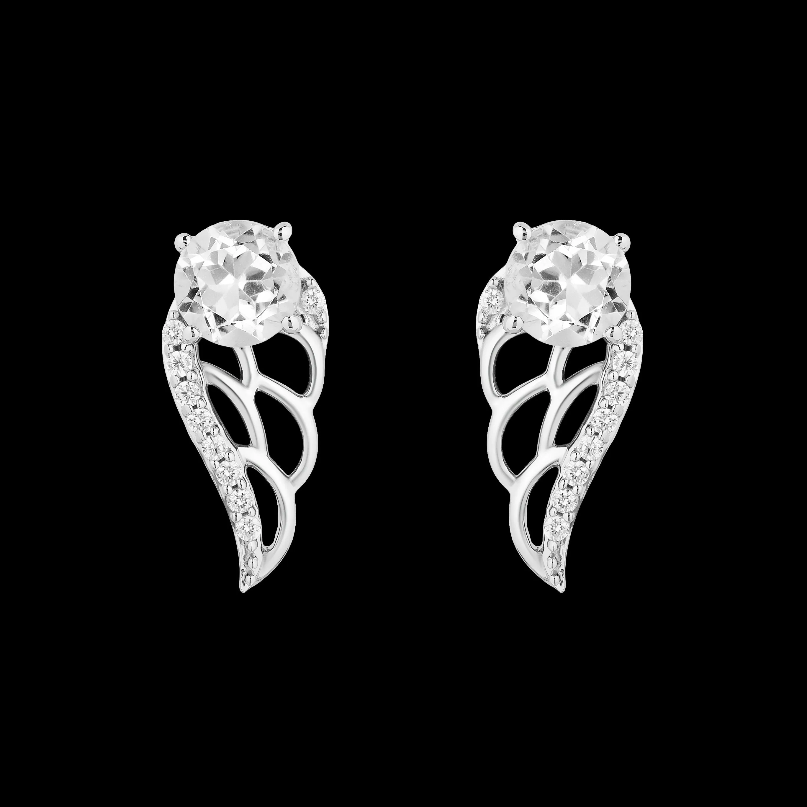 Hallmark Fine Jewelry Dove Wing Stud Earrings in Sterling Silver with White Topaz & Diamonds