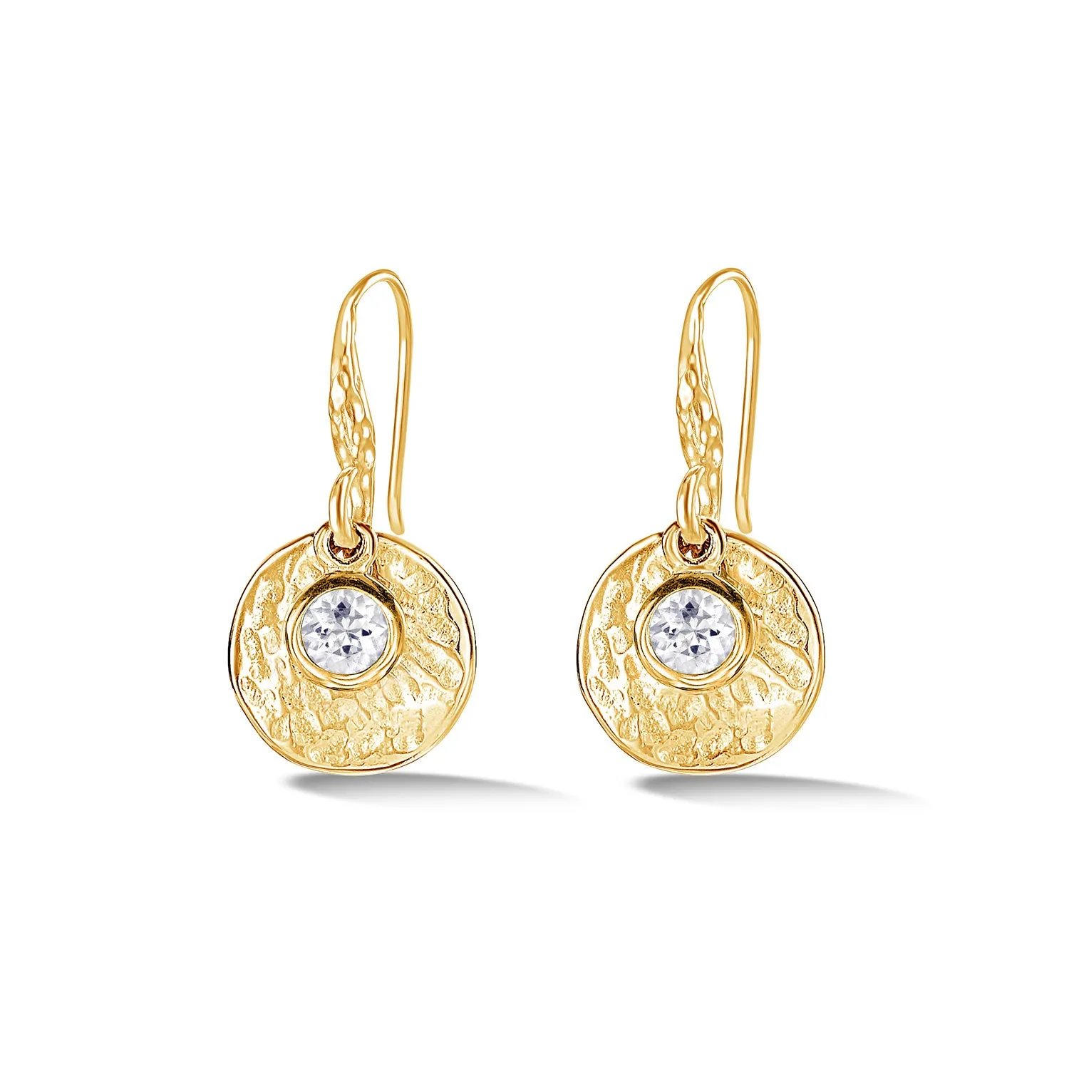 Hammered Disc & White Topaz Array Drop Earrings