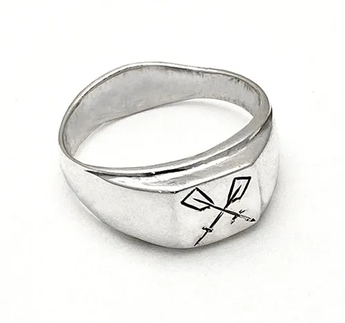 Hand Engraved Crossed Oars Rowing Signet Ring