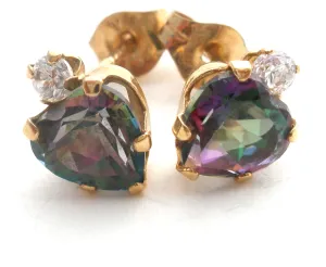 Heart Mystic Topaz CZ Earrings 10K Gold