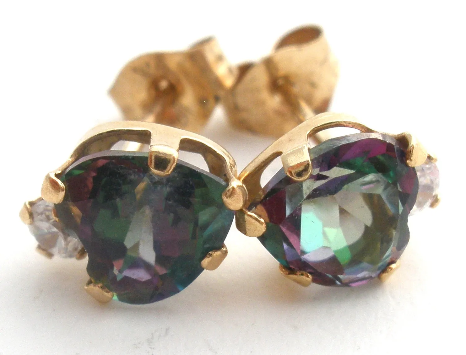 Heart Mystic Topaz CZ Earrings 10K Gold