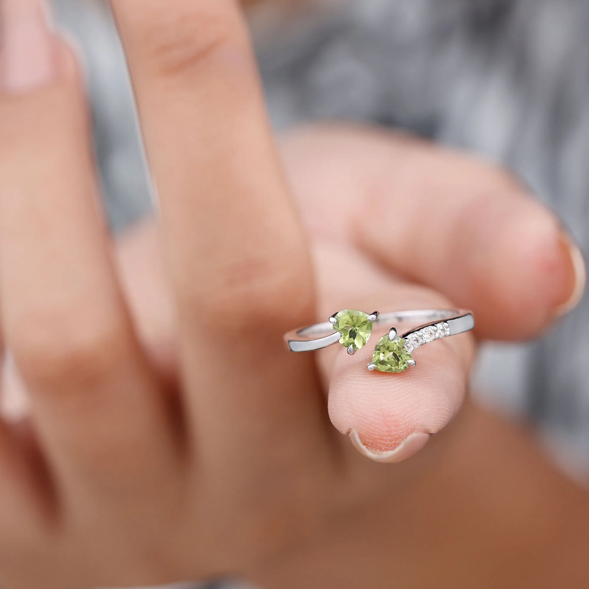 Heart Peridot Promise Ring with Diamond