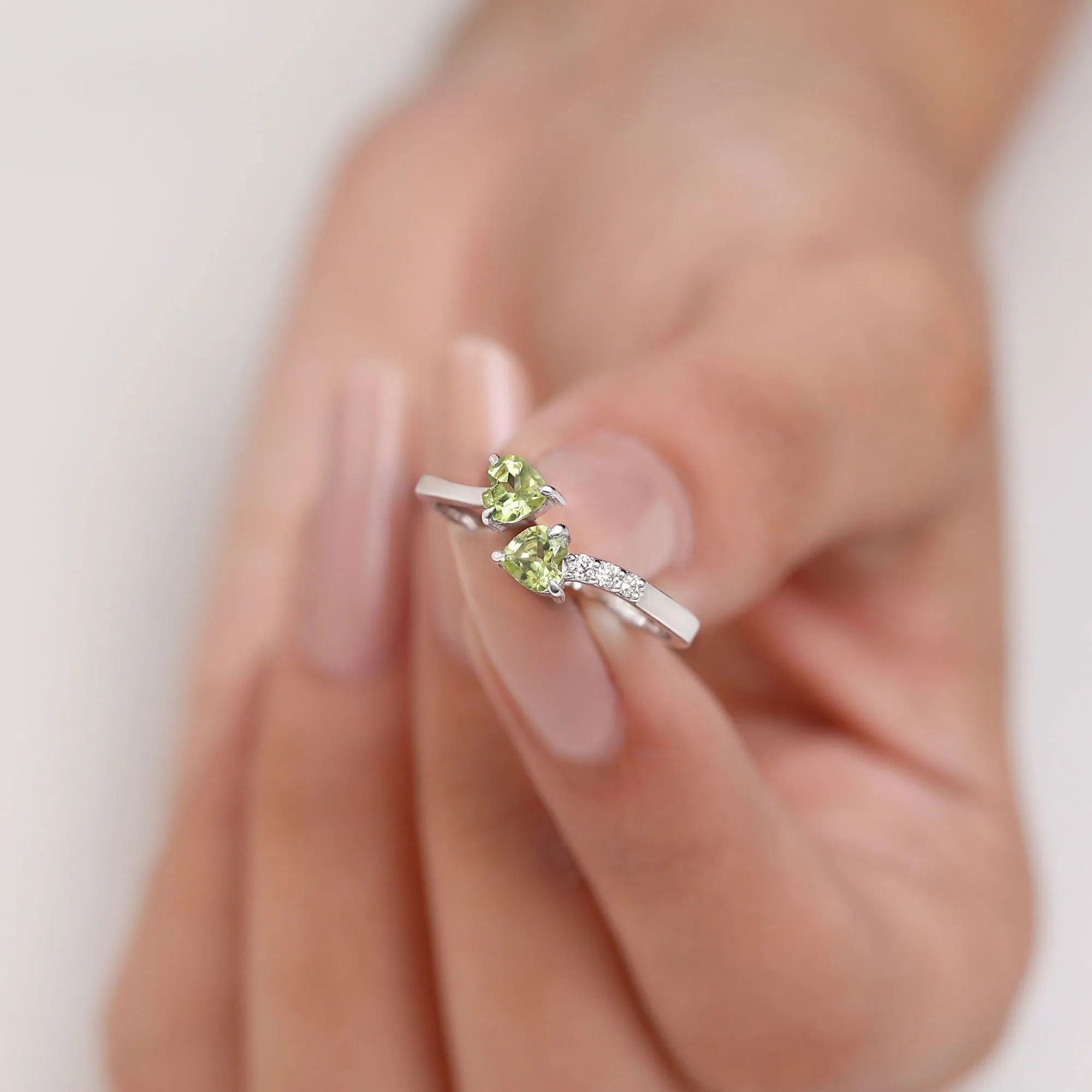 Heart Peridot Promise Ring with Diamond