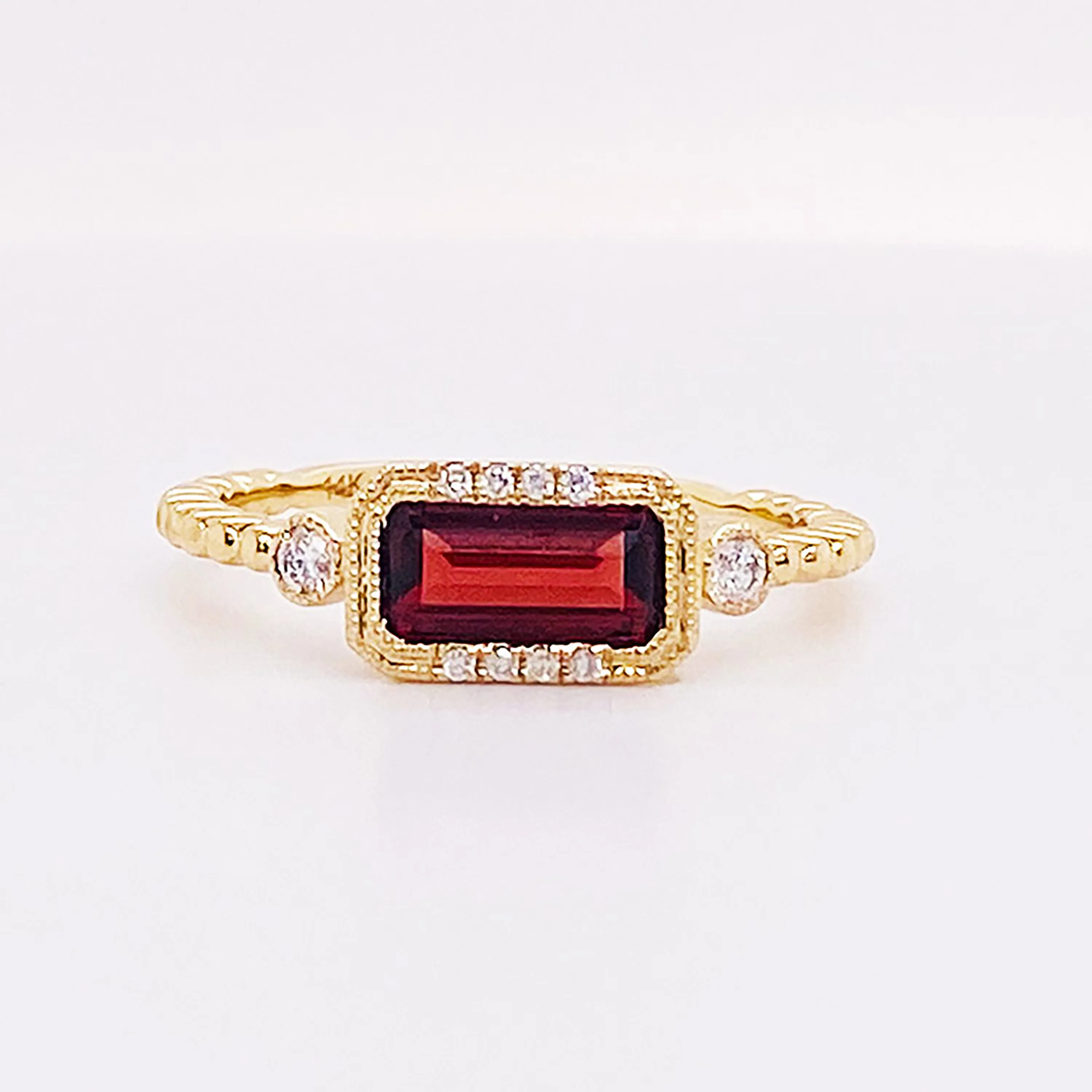 Horizontal Garnet & Diamond Ring