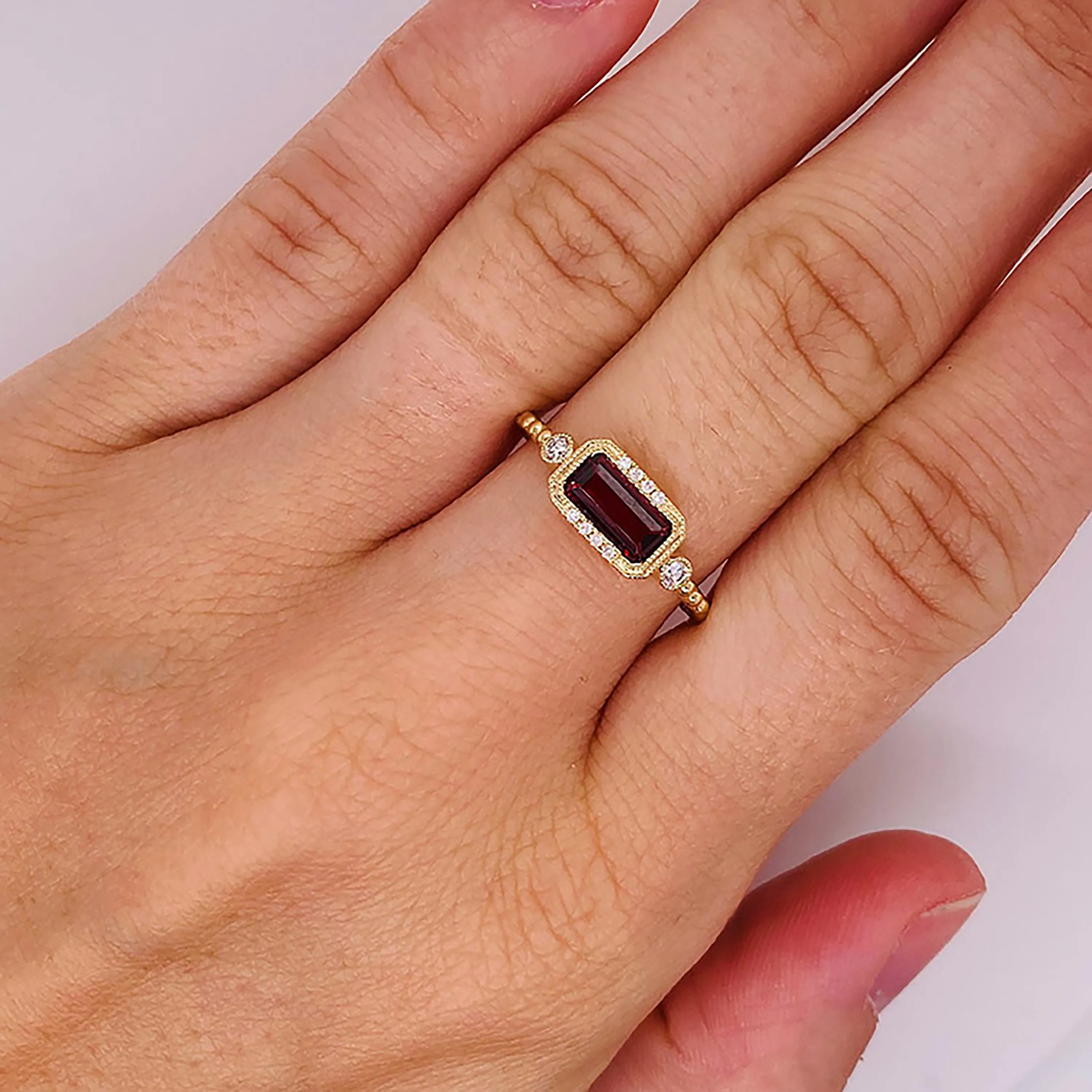 Horizontal Garnet & Diamond Ring