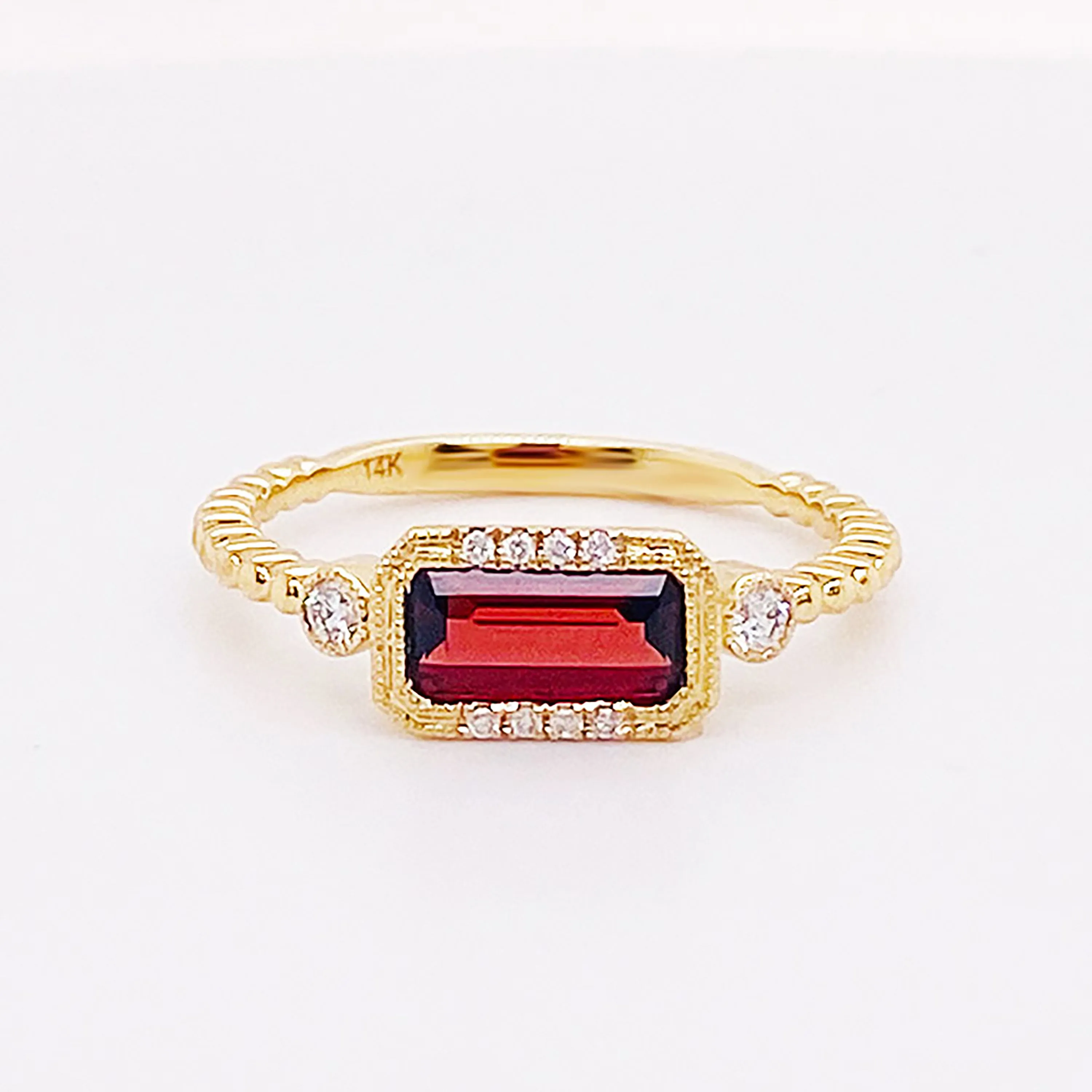 Horizontal Garnet & Diamond Ring