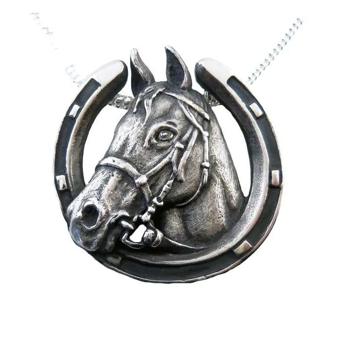 Horse Head in Horseshoe Pendant Necklace