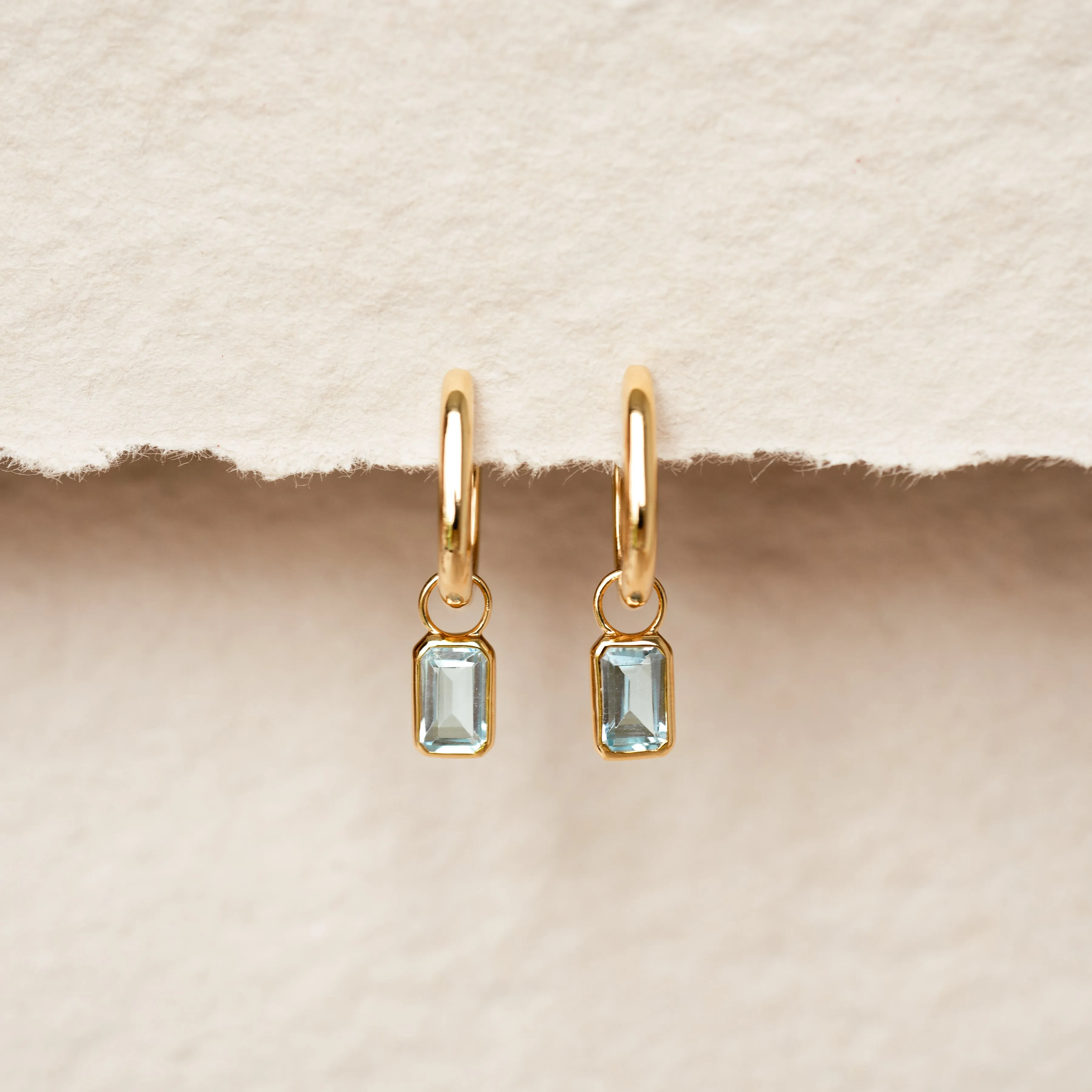 Huggie Earrings with Baguette Charms Sky Blue Topaz - Amelia