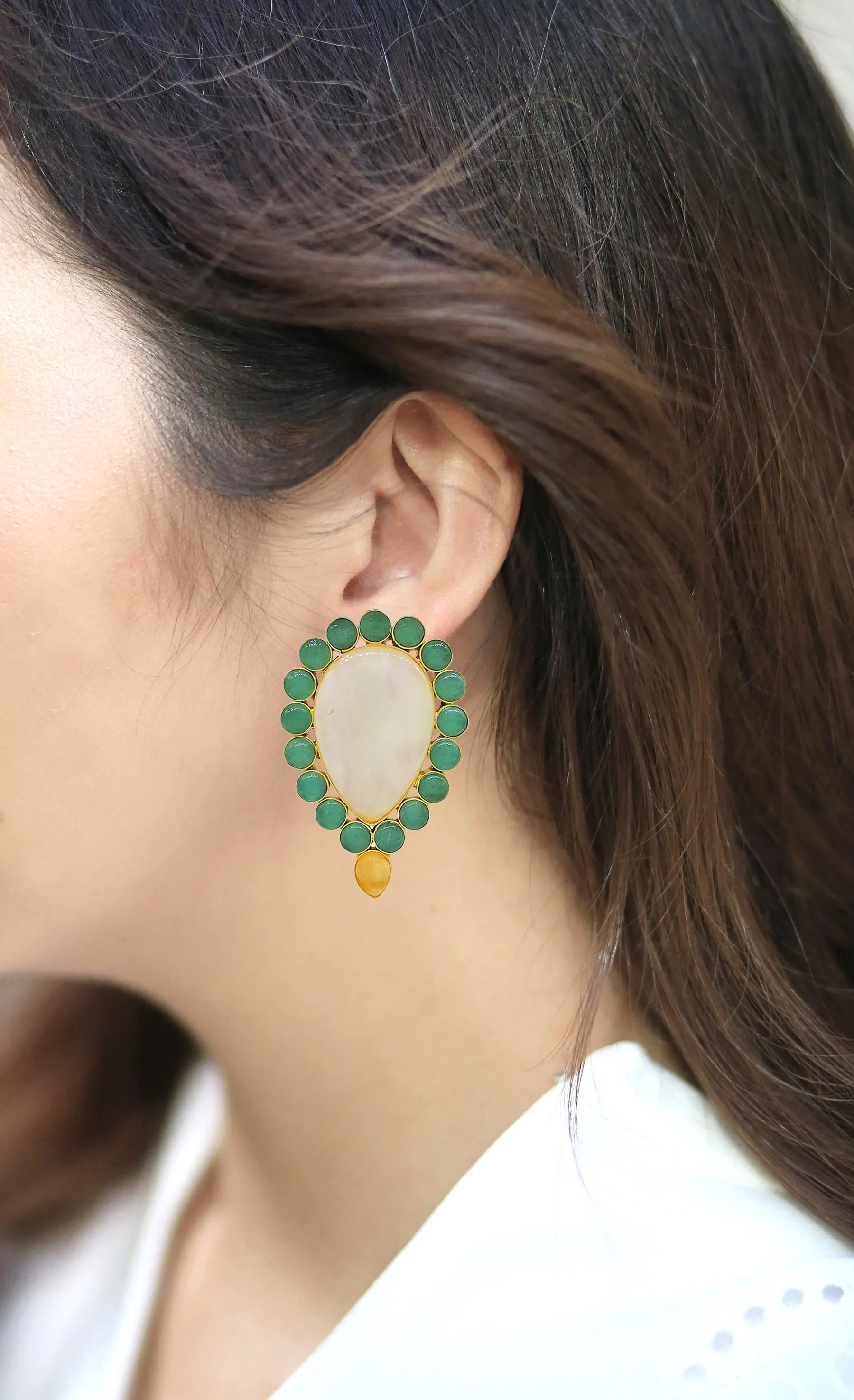 Inverted Drop Earrings | Jade, Blue, Orange & Sage