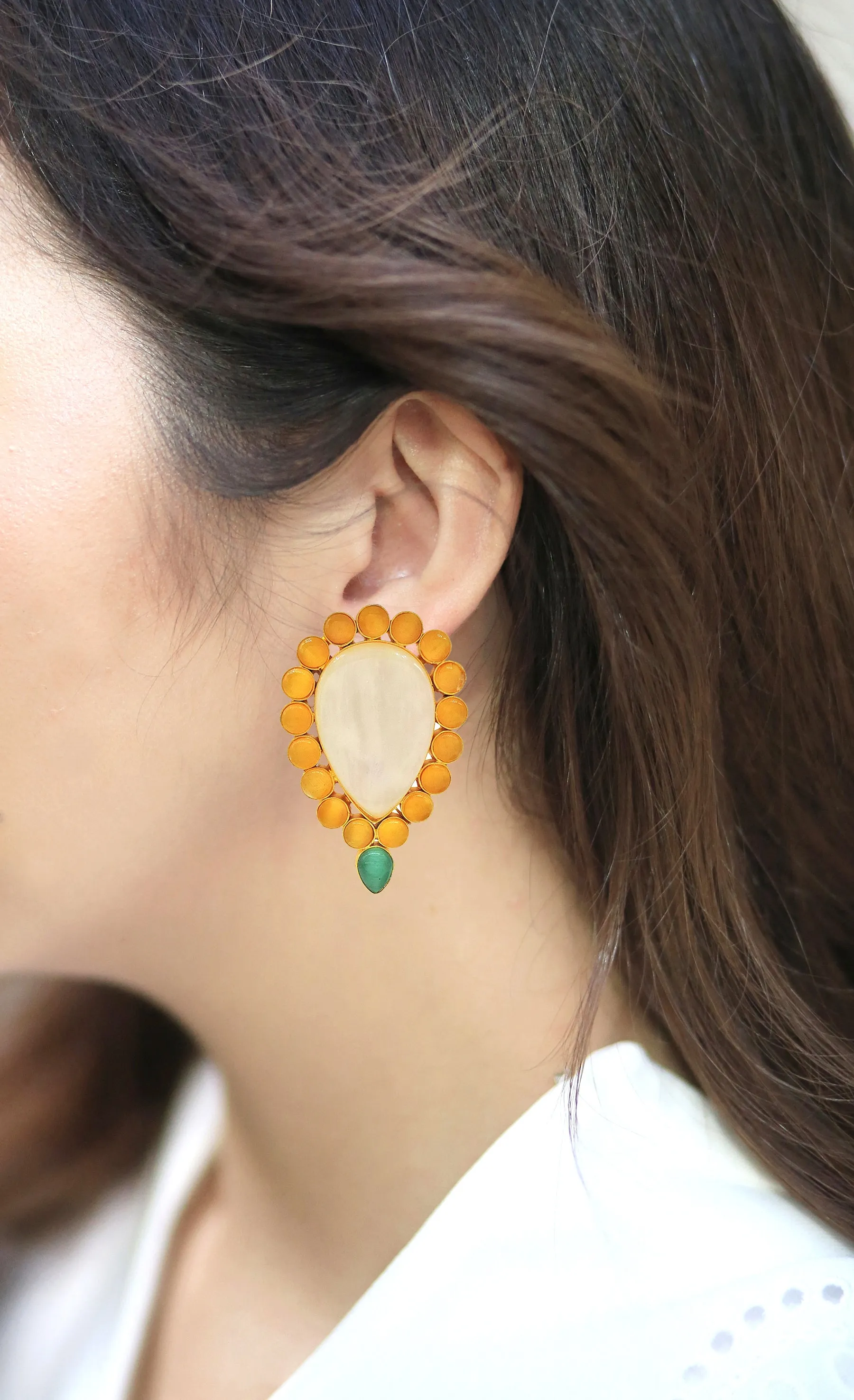 Inverted Drop Earrings | Jade, Blue, Orange & Sage