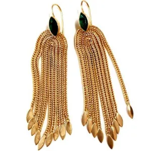 JADE LONG GOLD TASSEL EARRINGS