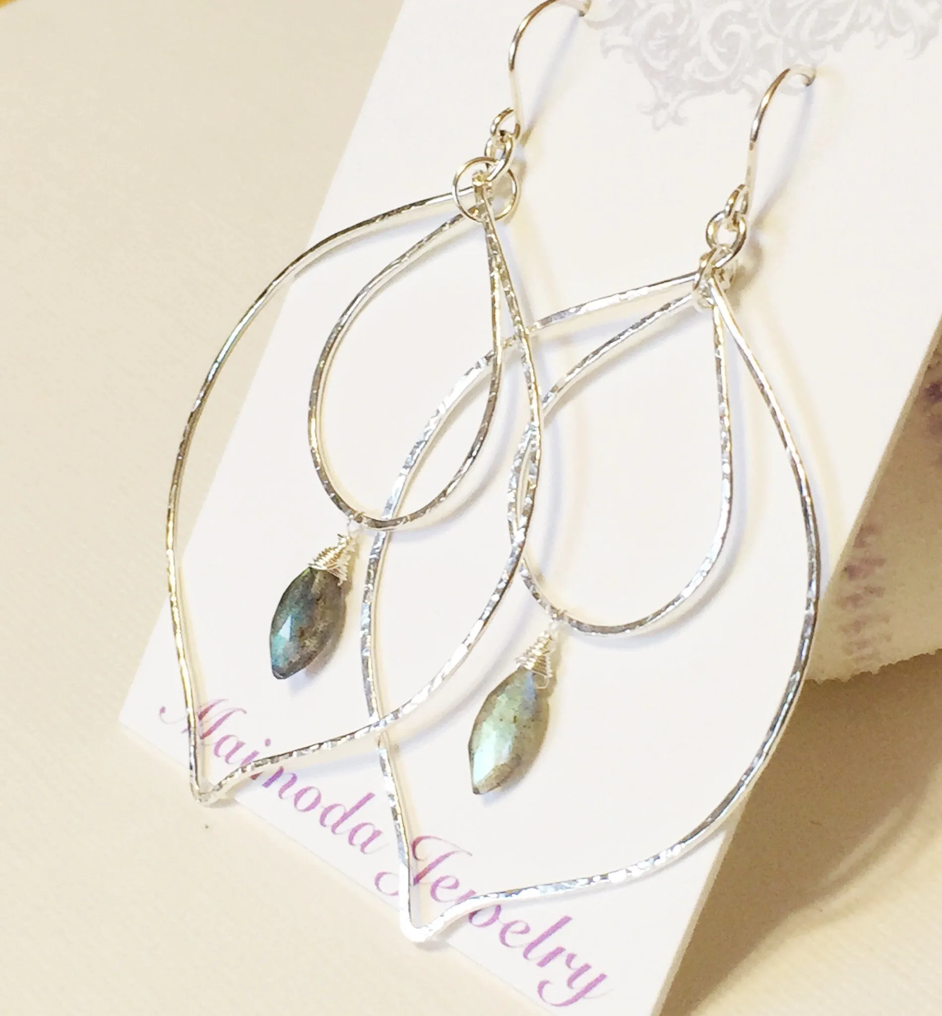 Labradorite peacock hoop earrings (E516)