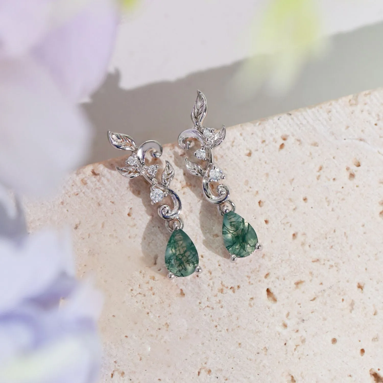 Leafy Cascades Moss Agate Earrings