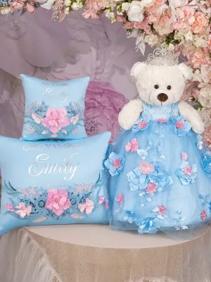 Light Blue with Pink Quinceanera pillows set and teddy bear