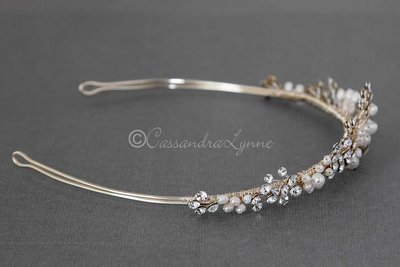 Light Gold Pearl Wedding Tiara