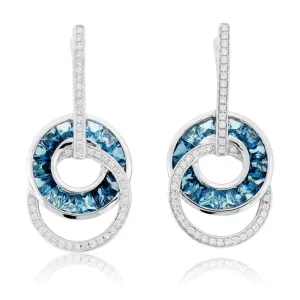 London Blue to Sky Blue Topaz Circle with Diamond Accented Earrings